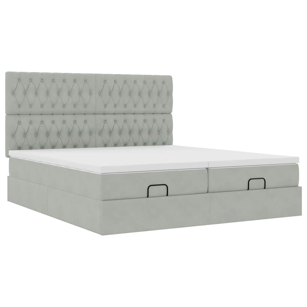 Ottoman-Bett mit Matratzen & LEDs Hellgrau 160x200 cm Samt