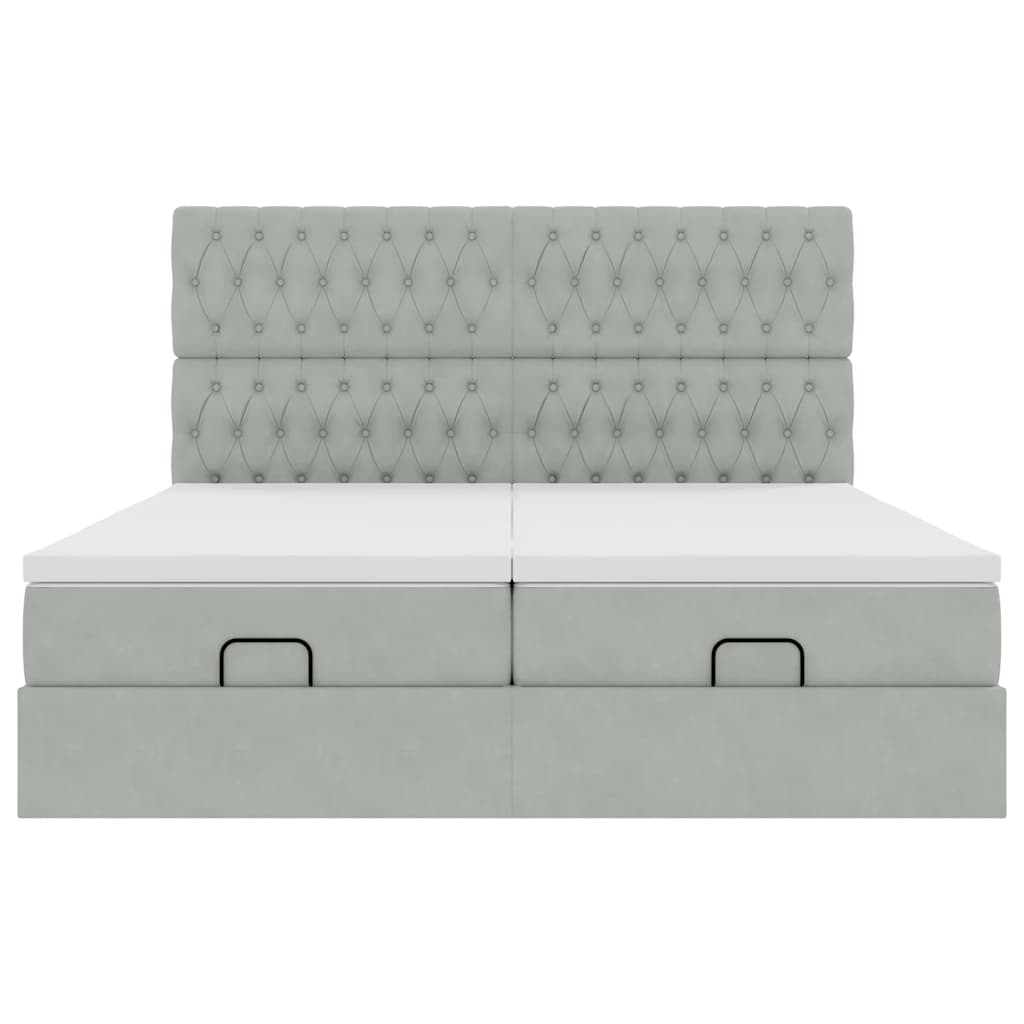 Ottoman-Bett mit Matratzen & LEDs Hellgrau 160x200 cm Samt