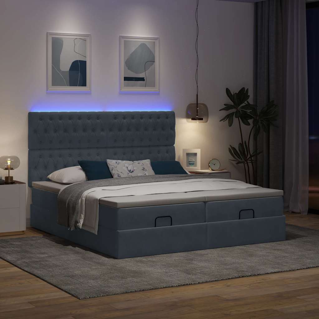 Ottoman-Bett mit Matratzen & LEDs Dunkelgrau 160x200 cm Samt