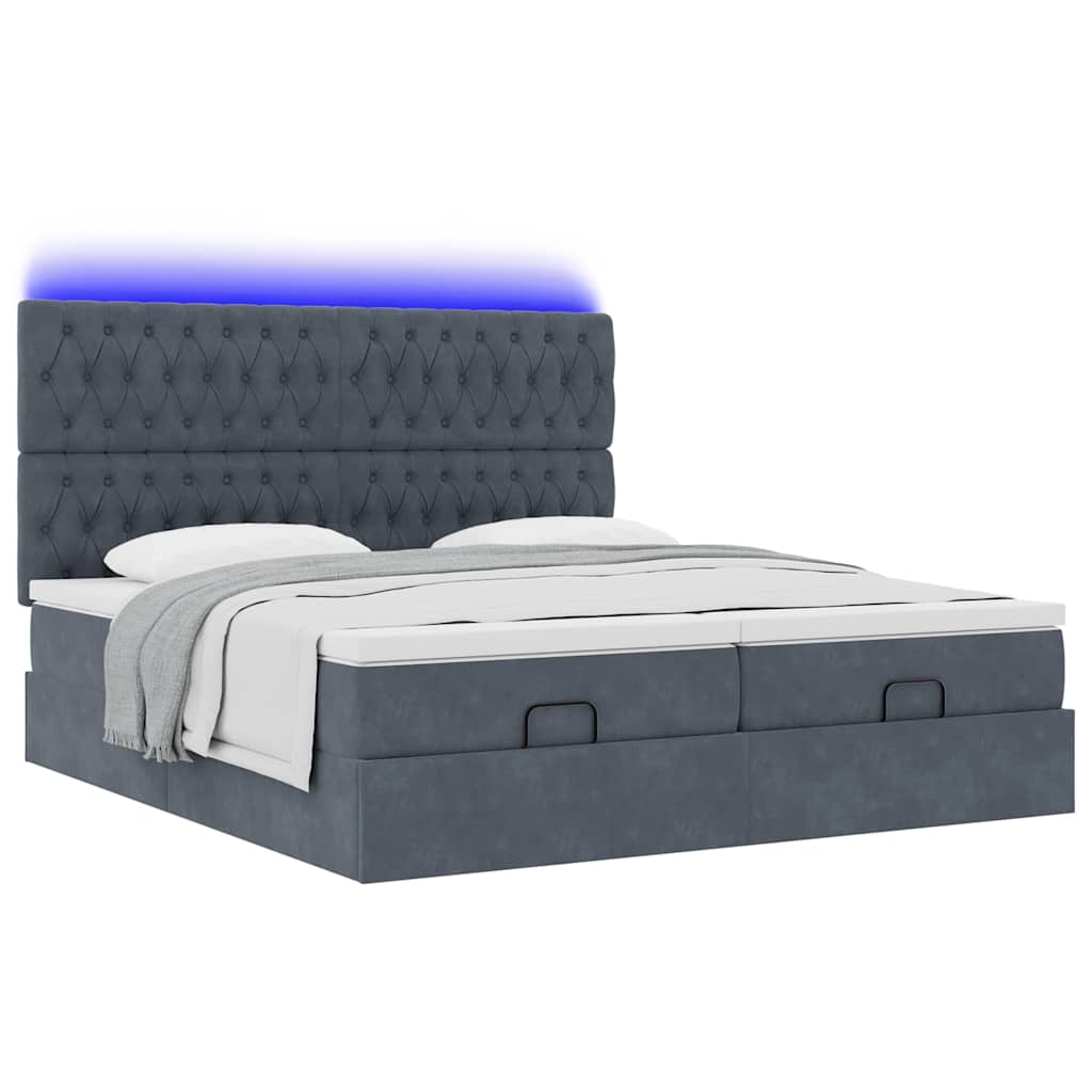 Ottoman-Bett mit Matratzen & LEDs Dunkelgrau 160x200 cm Samt