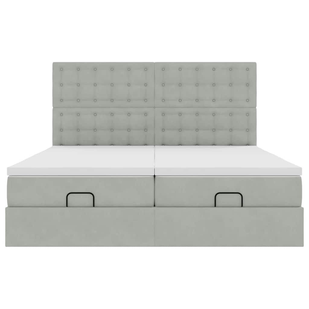 Ottoman-Bett mit Matratzen & LEDs Hellgrau 160x200 cm Samt