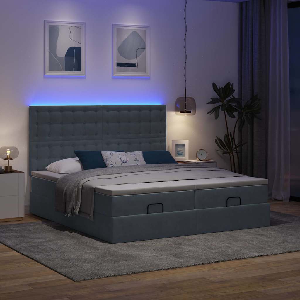 Ottoman-Bett mit Matratzen & LEDs Dunkelgrau 160x200 cm Samt
