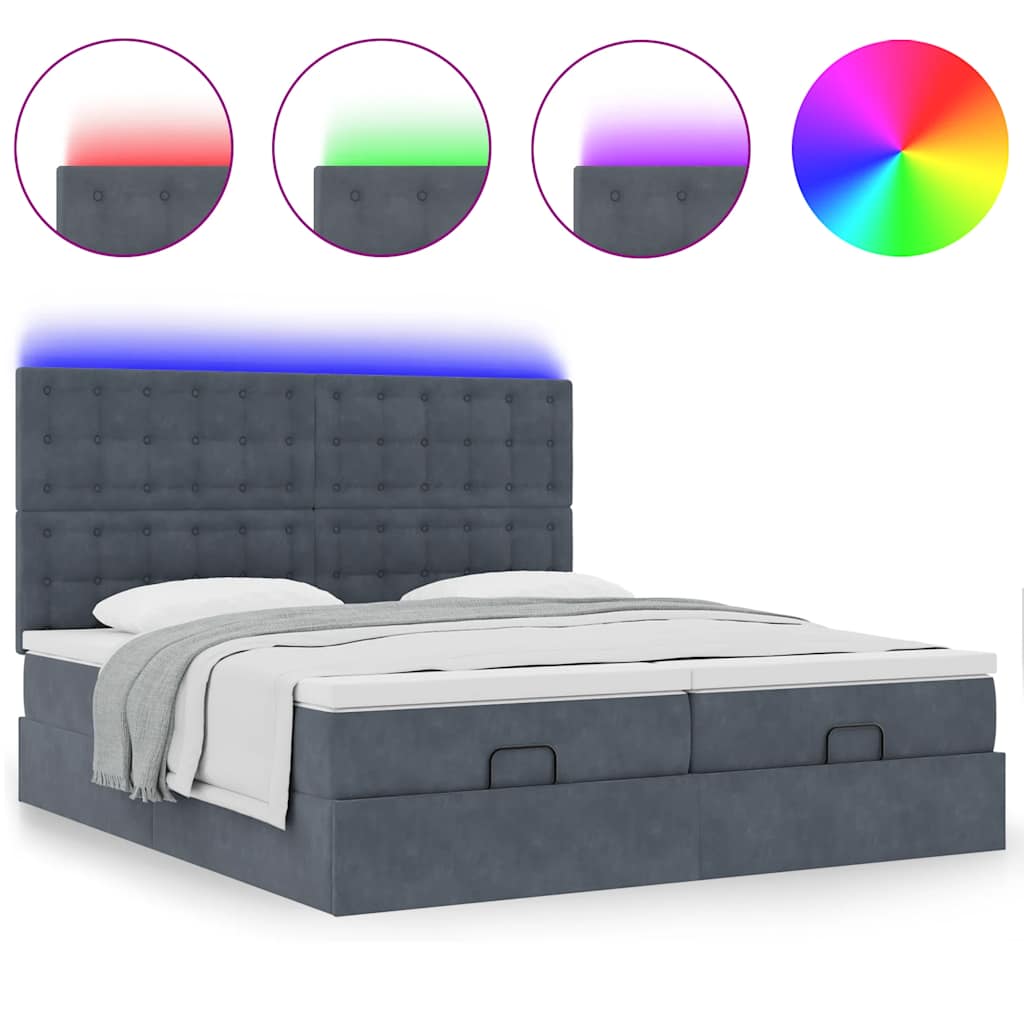 Ottoman-Bett mit Matratzen & LEDs Dunkelgrau 160x200 cm Samt