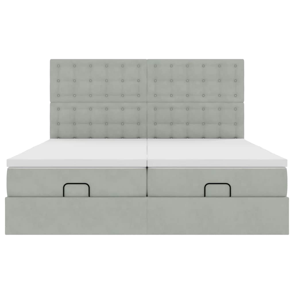 Ottoman-Bett mit Matratzen & LEDs Hellgrau 180x200 cm Samt