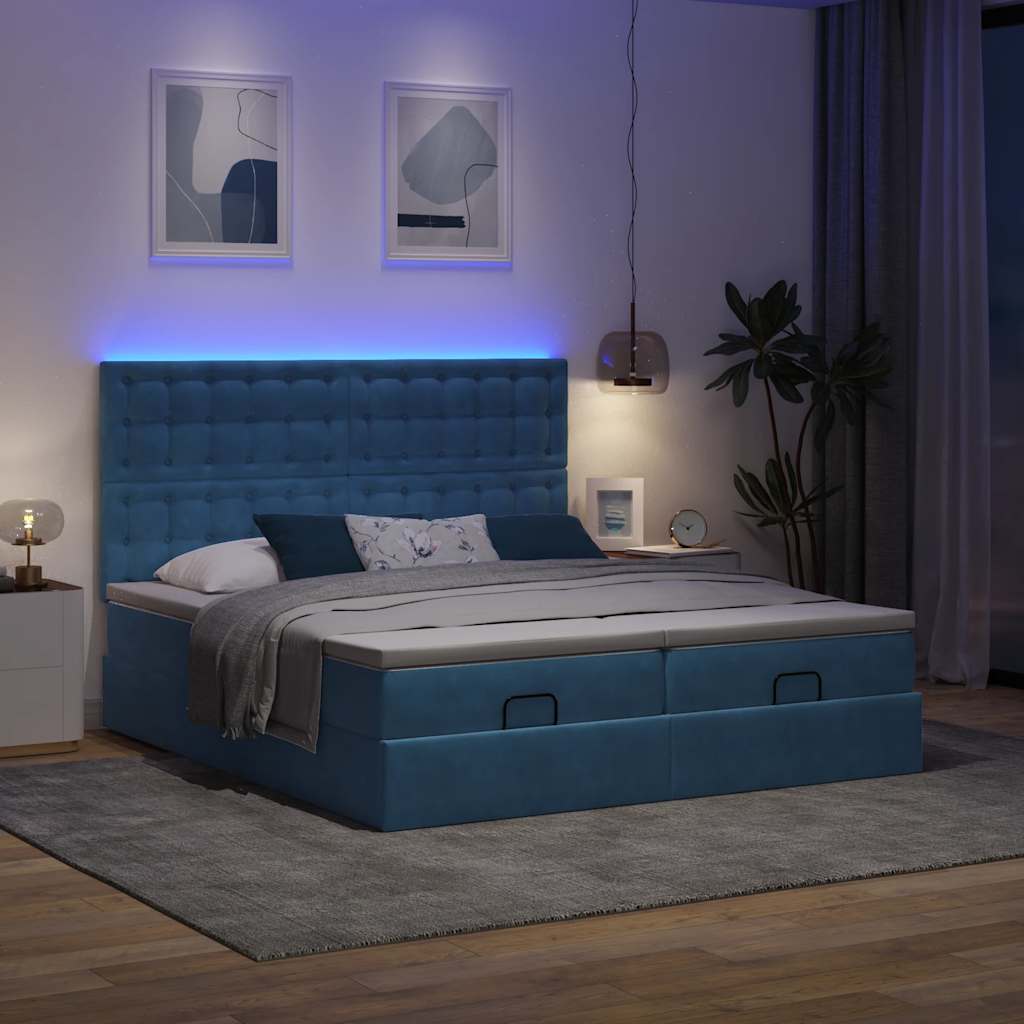 Ottoman-Bett mit Matratzen & LEDs Dunkelblau 180x200 cm Samt