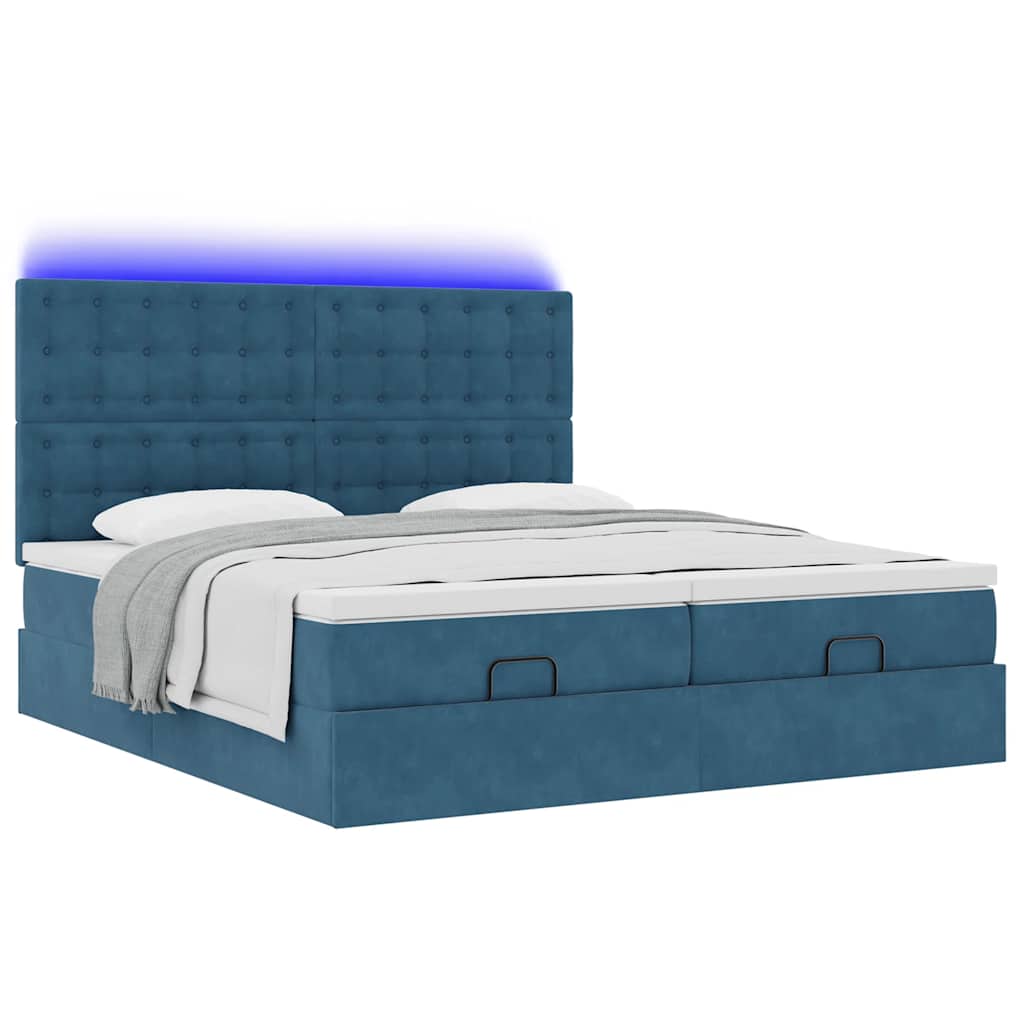 Ottoman-Bett mit Matratzen & LEDs Dunkelblau 180x200 cm Samt