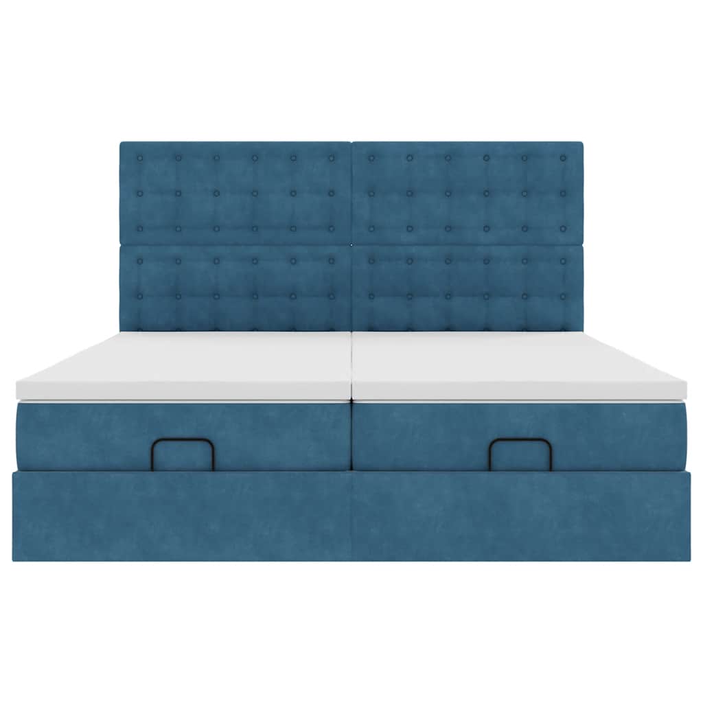 Ottoman-Bett mit Matratzen & LEDs Dunkelblau 180x200 cm Samt