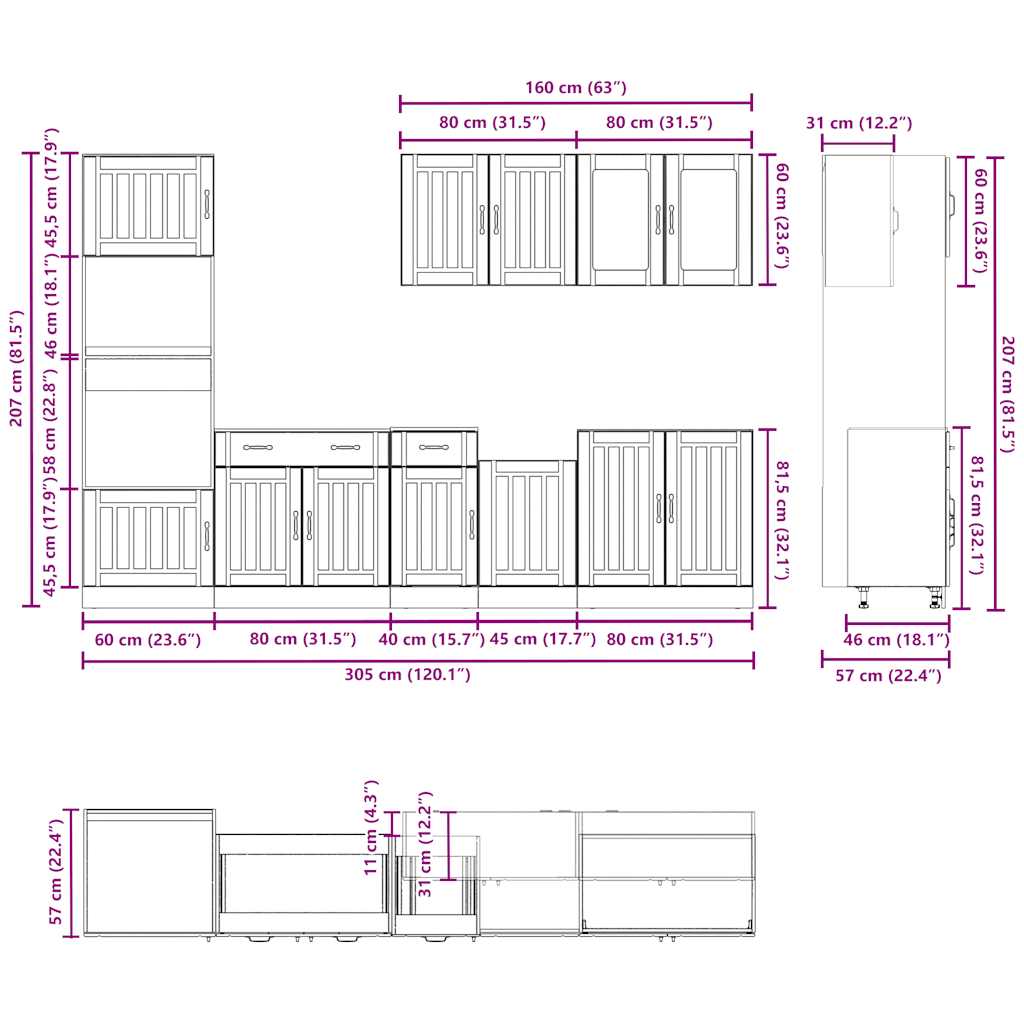 7-tlg. Küchenschrank-Set Kalmar Altholz-Optik Holzwerkstoff