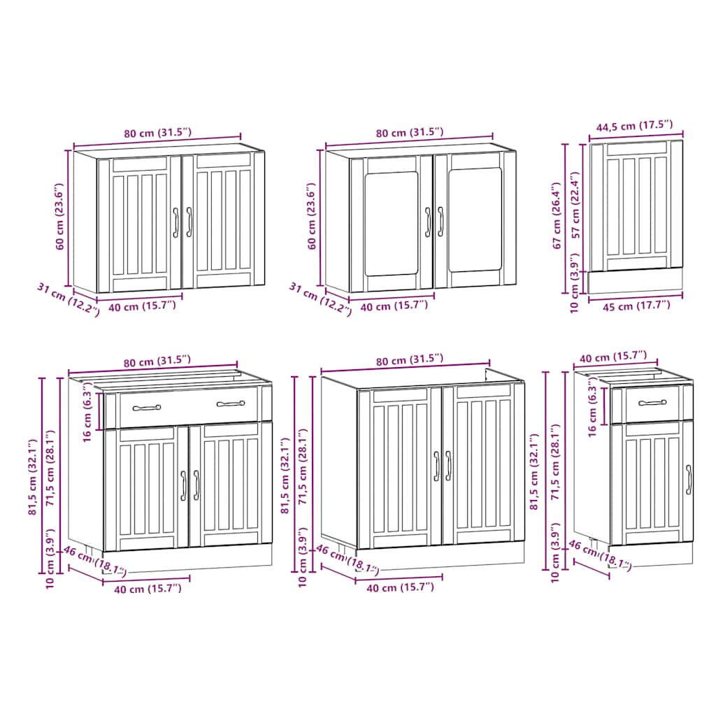 7-tlg. Küchenschrank-Set Kalmar Altholz-Optik Holzwerkstoff