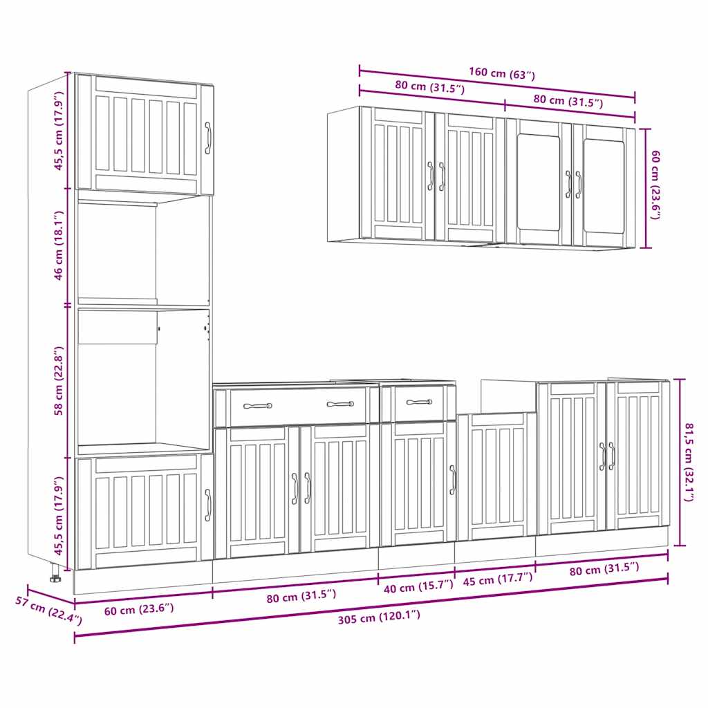 7-tlg. Küchenschrank-Set Kalmar Altholz-Optik Holzwerkstoff