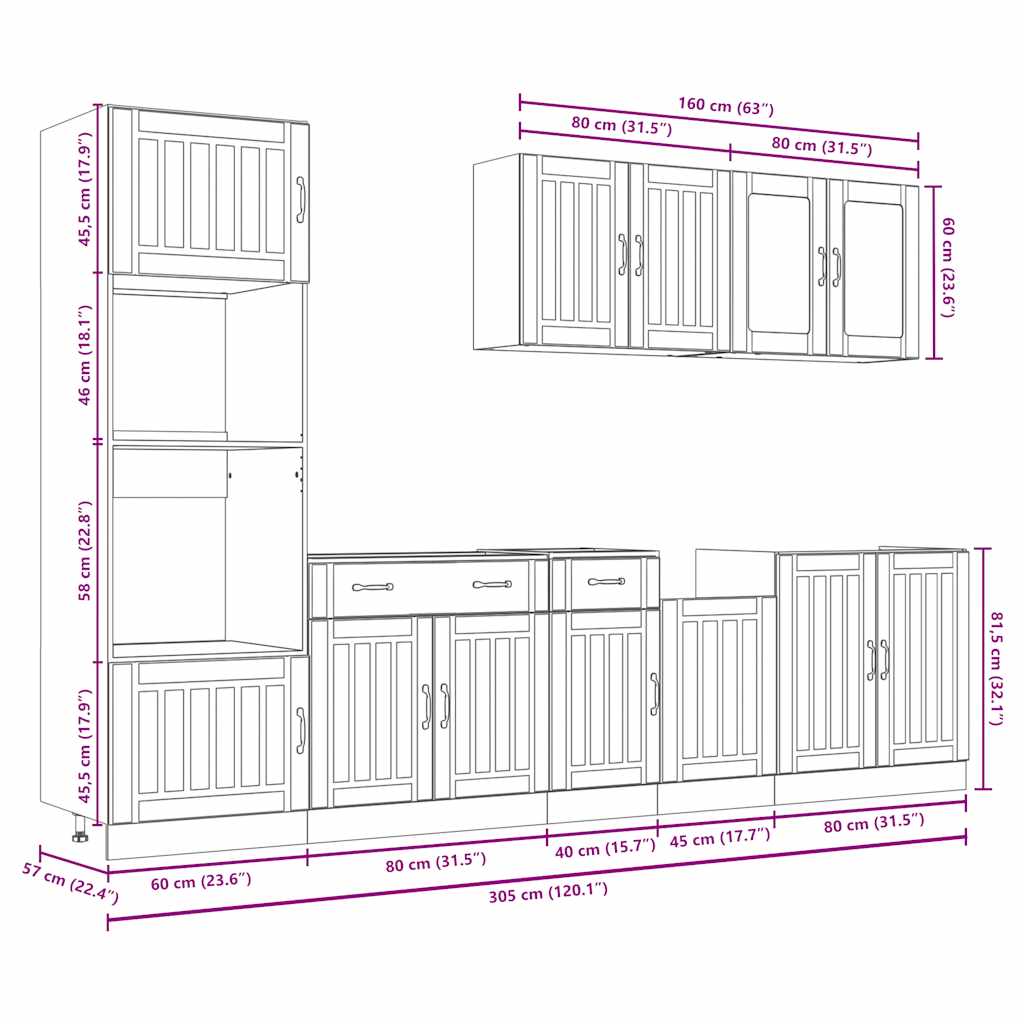 7-tlg. Küchenschrank-Set Kalmar Artisan-Eiche Holzwerkstoff