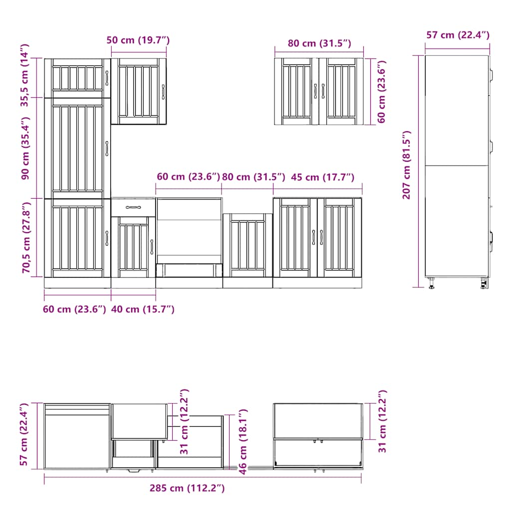 7-tlg. Küchenschrank-Set Lucca Schwarz Holzwerkstoff