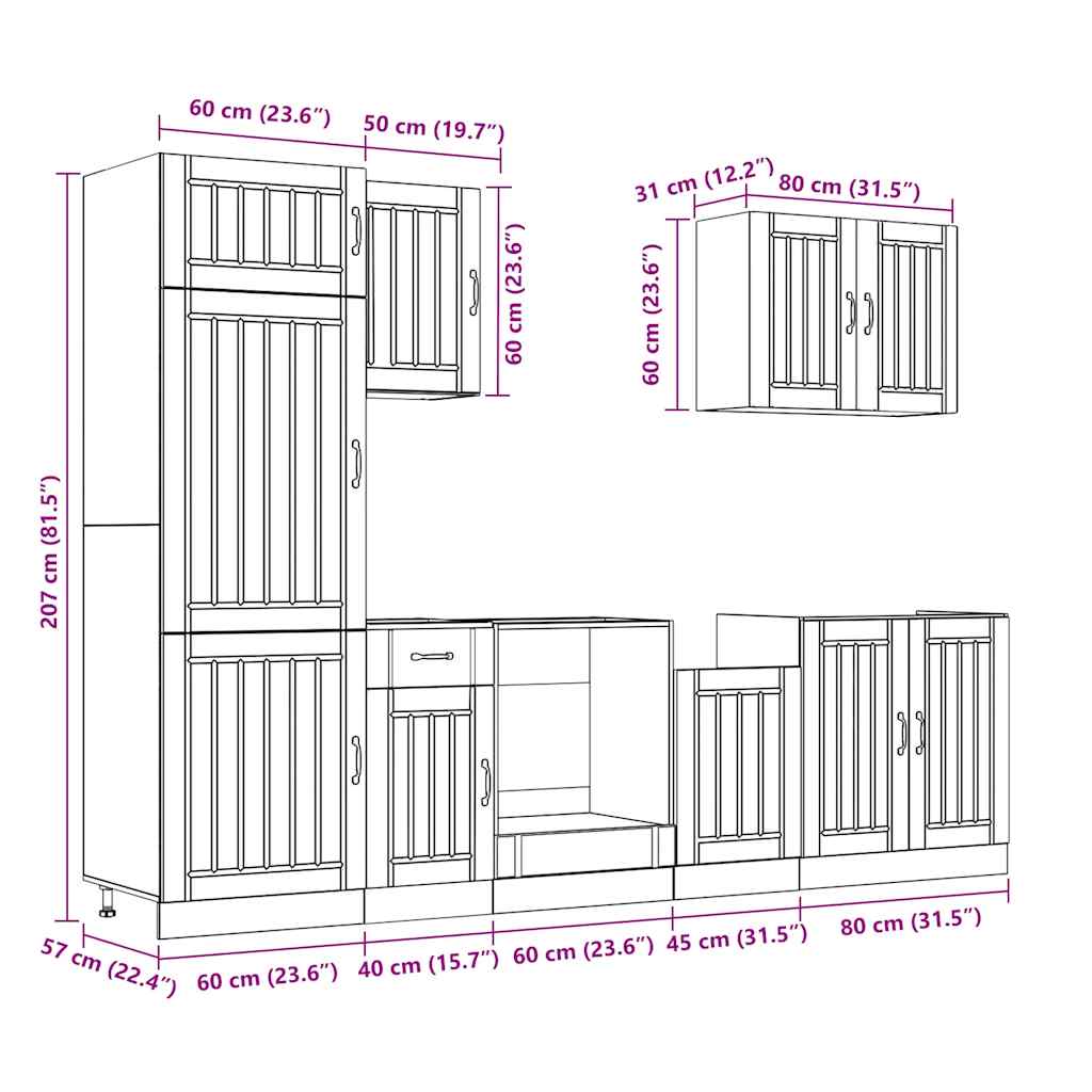 7-tlg. Küchenschrank-Set Lucca Schwarz Holzwerkstoff