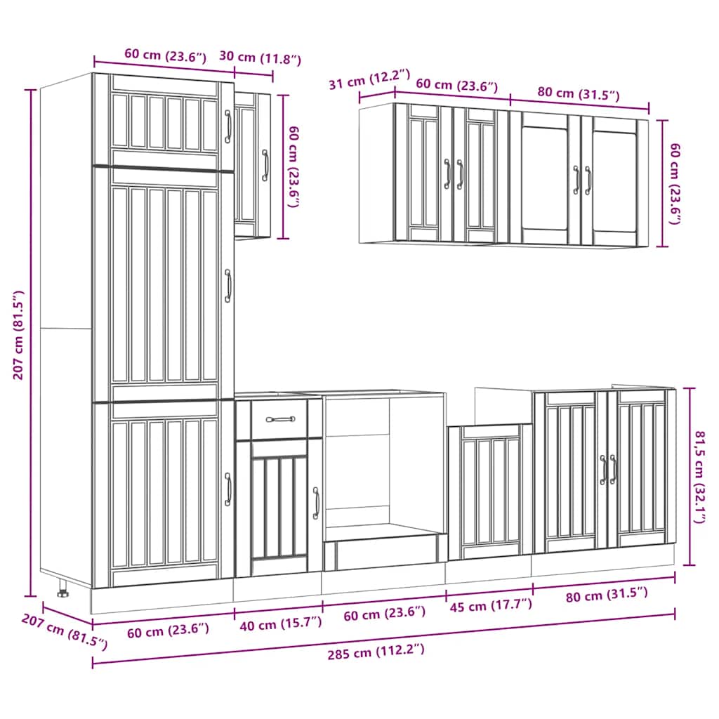 8-tlg. Küchenschrank-Set Lucca Weiß Holzwerkstoff