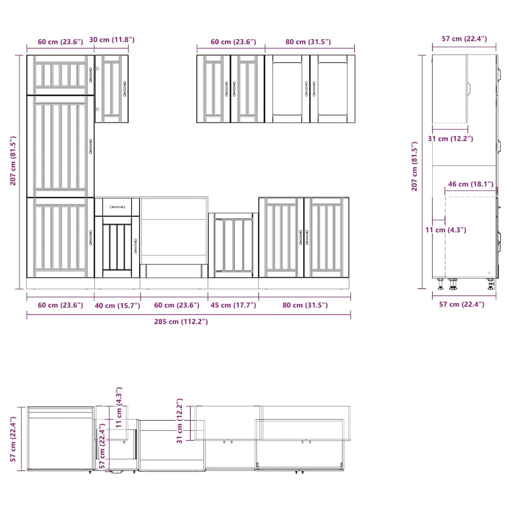 8-tlg. Küchenschrank-Set Lucca Räuchereiche Holzwerkstoff