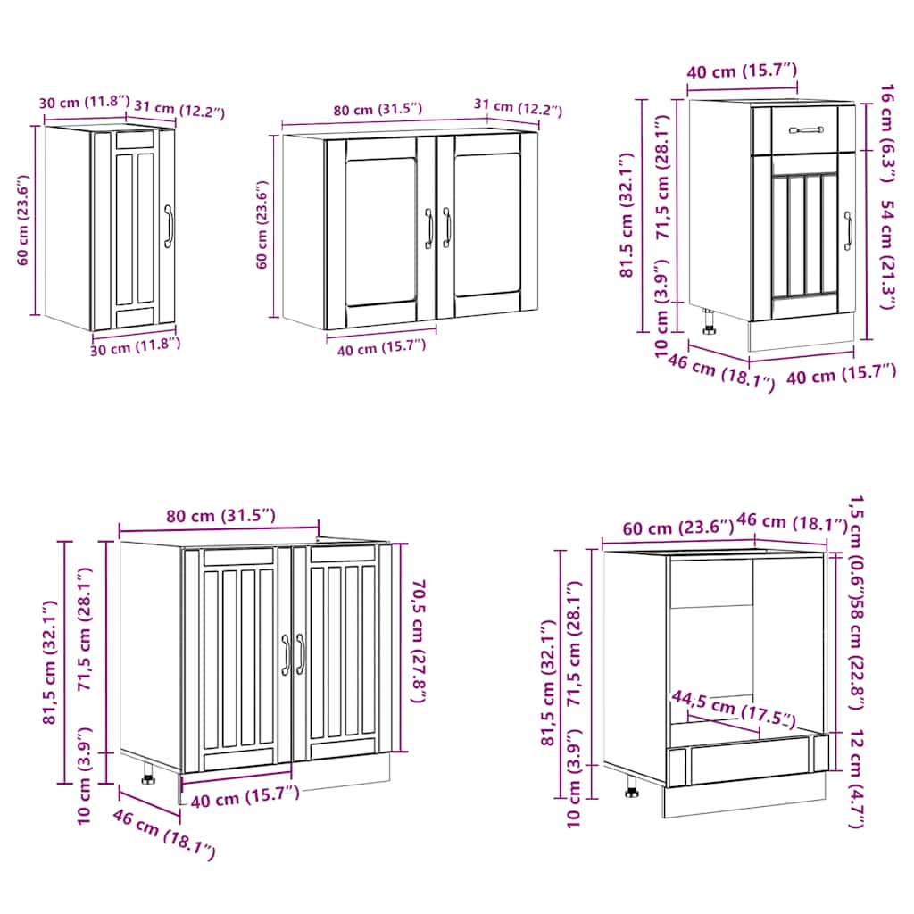 8-tlg. Küchenschrank-Set Lucca Räuchereiche Holzwerkstoff