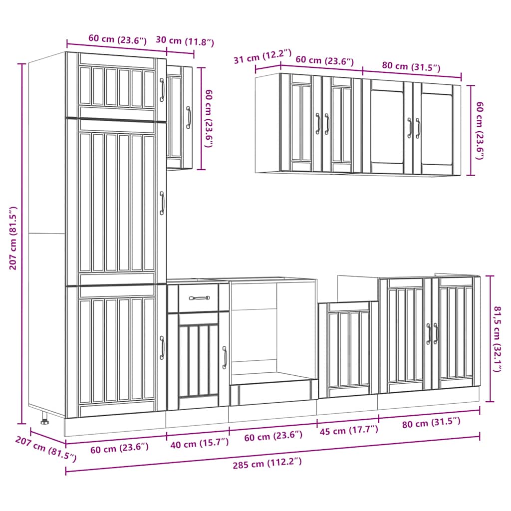 8-tlg. Küchenschrank-Set Lucca Räuchereiche Holzwerkstoff
