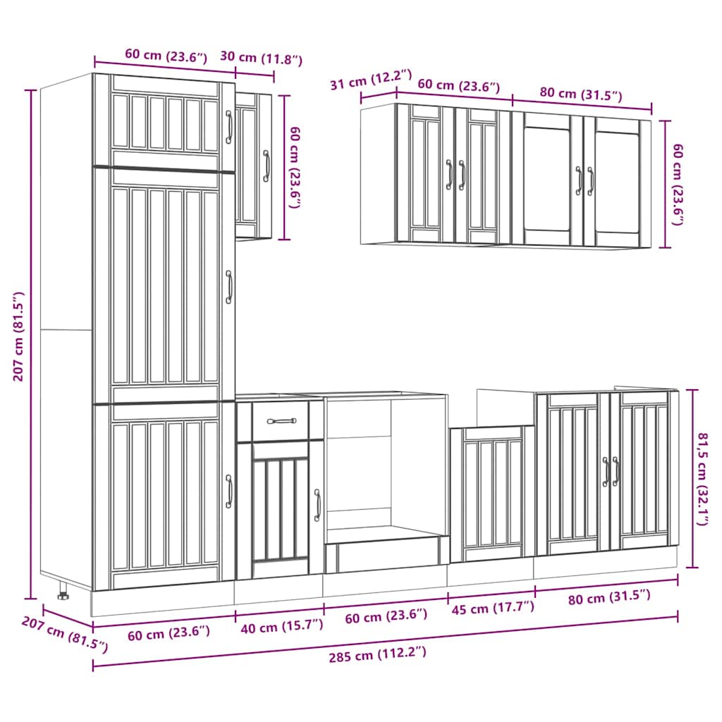 8-tlg. Küchenschrank-Set Lucca Braun Eichen-Optik Holzwerkstoff