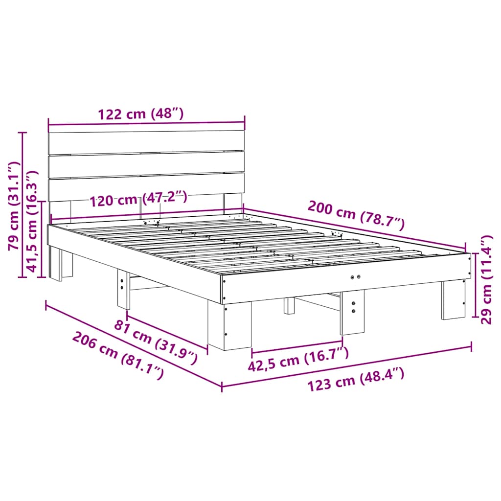 Massivholzbett mit Kopfteil ohne Matratze 120x200 cm Eichenholz