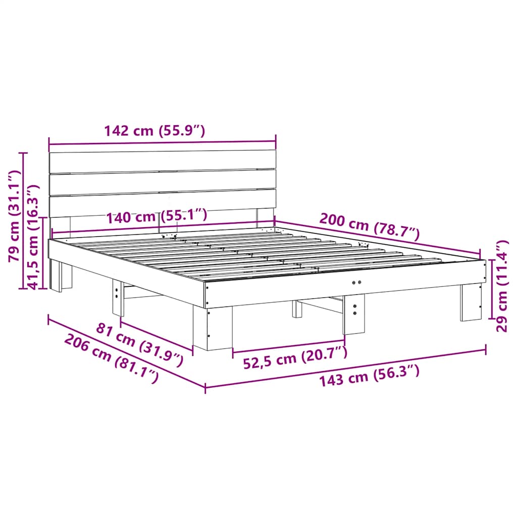 Massivholzbett mit Kopfteil ohne Matratze 140x200 cm Eichenholz