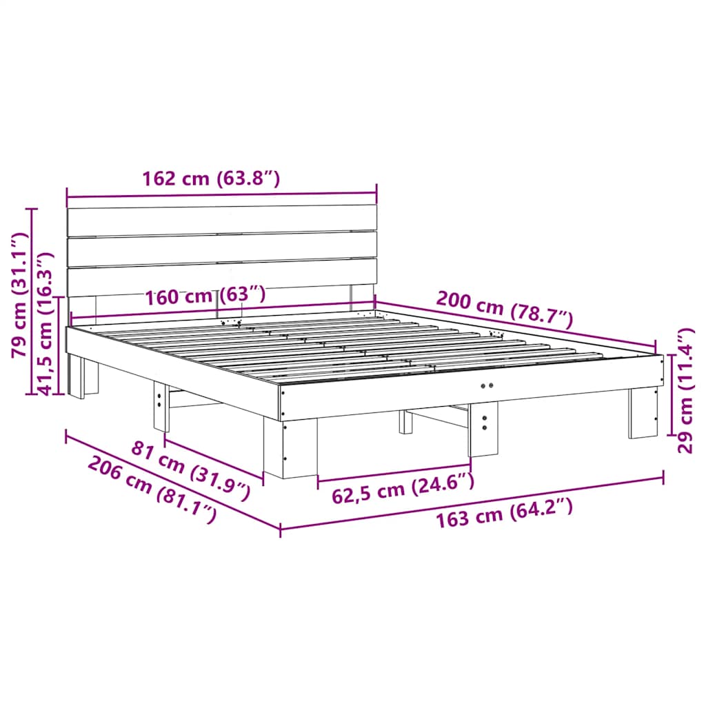 Massivholzbett mit Kopfteil ohne Matratze 160x200 cm Eichenholz