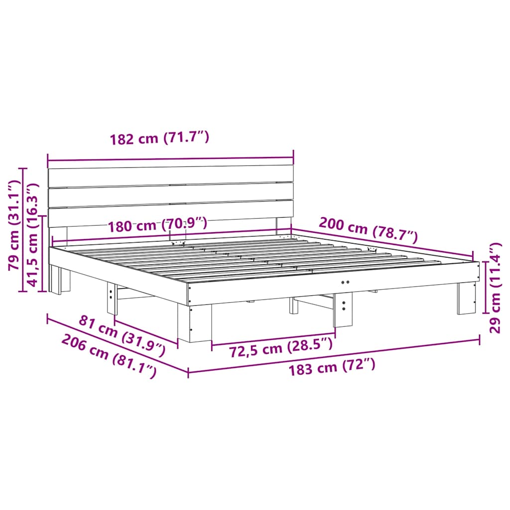 Massivholzbett mit Kopfteil ohne Matratze 180x200 cm Eichenholz