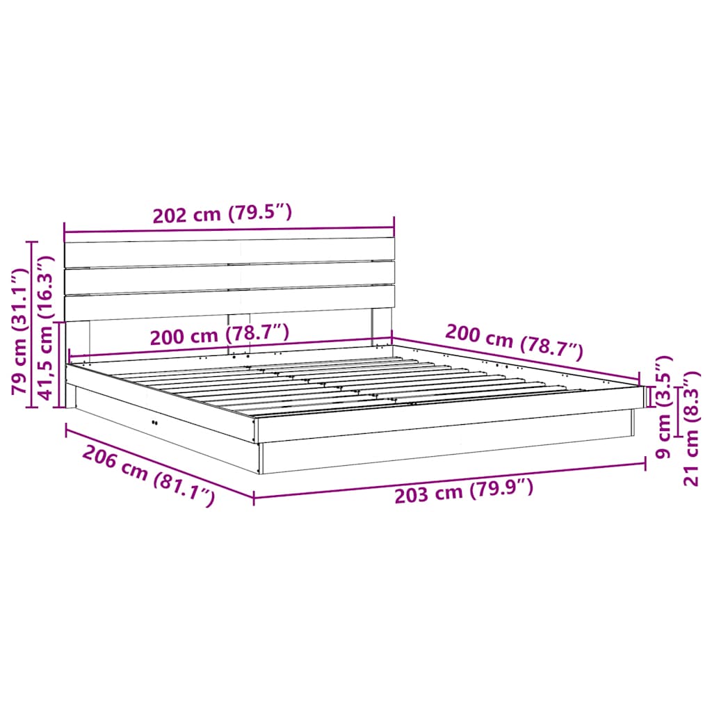Massivholzbett mit Kopfteil ohne Matratze 200x200 cm Eichenholz
