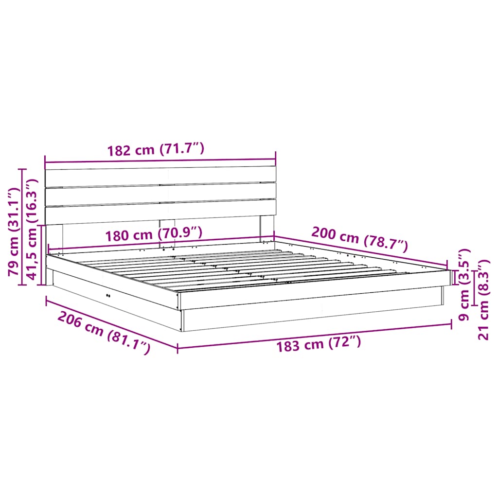 Massivholzbett mit Kopfteil ohne Matratze 180x200 cm Eichenholz