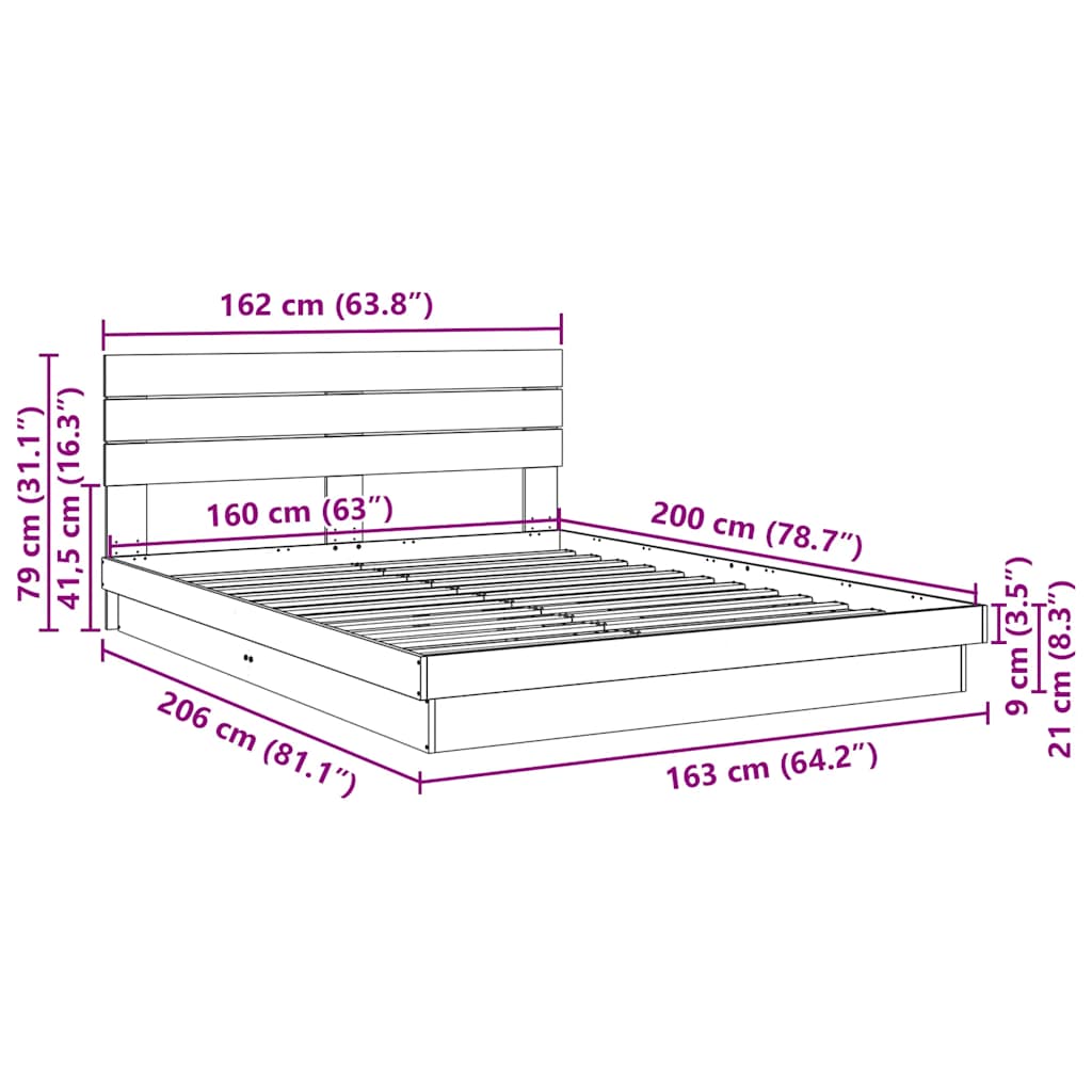 Massivholzbett mit Kopfteil ohne Matratze 160x200 cm Eichenholz