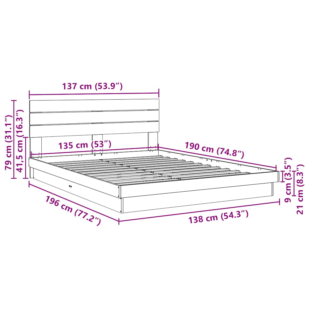 Massivholzbett mit Kopfteil ohne Matratze 135x190 cm Eichenholz
