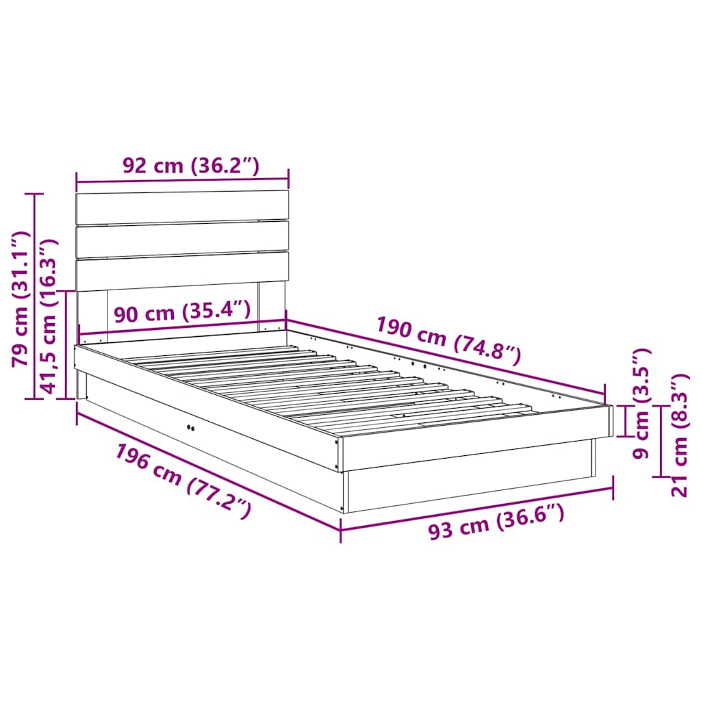 Massivholzbett mit Kopfteil ohne Matratze 90x190 cm Eichenholz