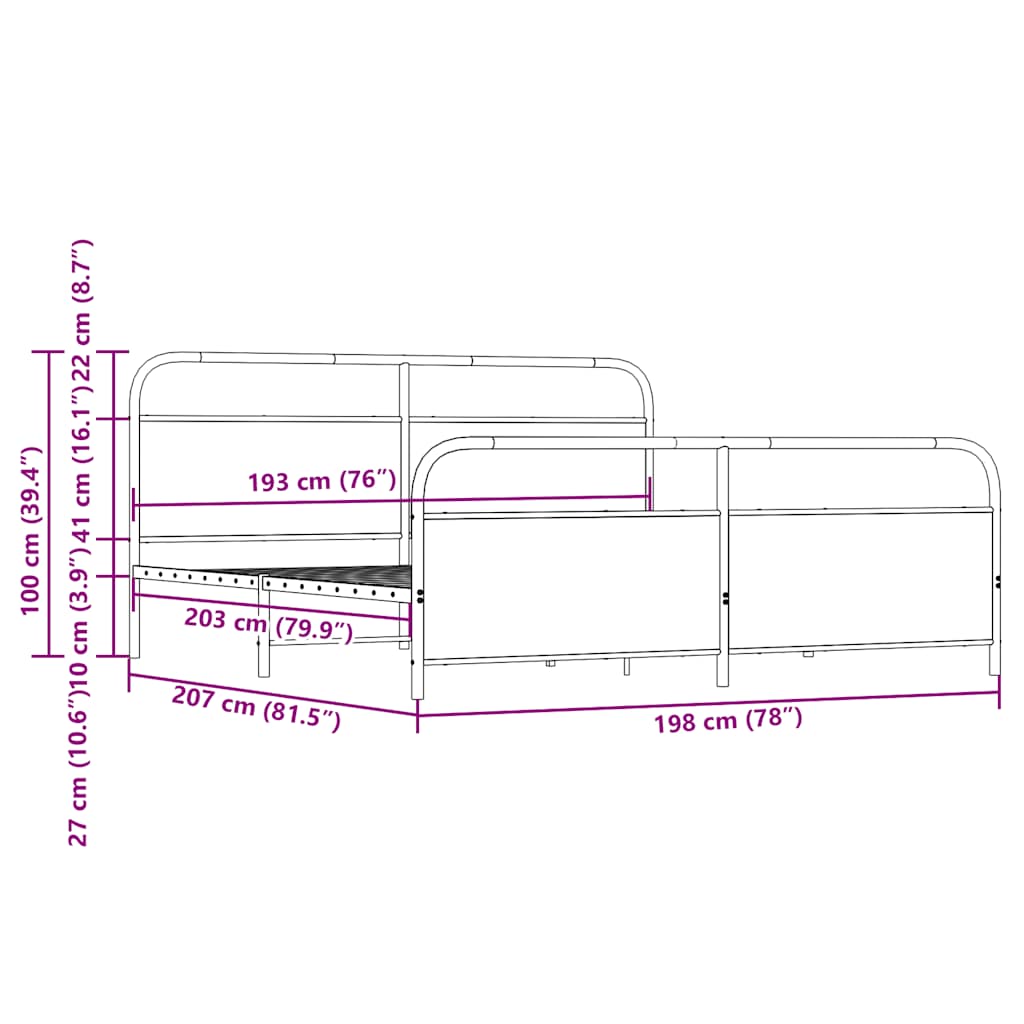 Metallbett ohne Matratze Braun Eichen-Optik 193x203 cm