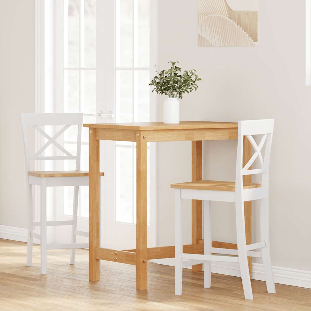Barhocker 2 Stk. Weiß Massivholz Gummibaum