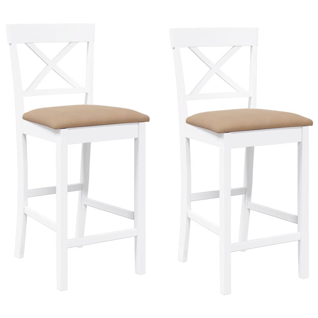 Barhocker mit Kissen 2 Stk. Weiß Massivholz Gummibaum