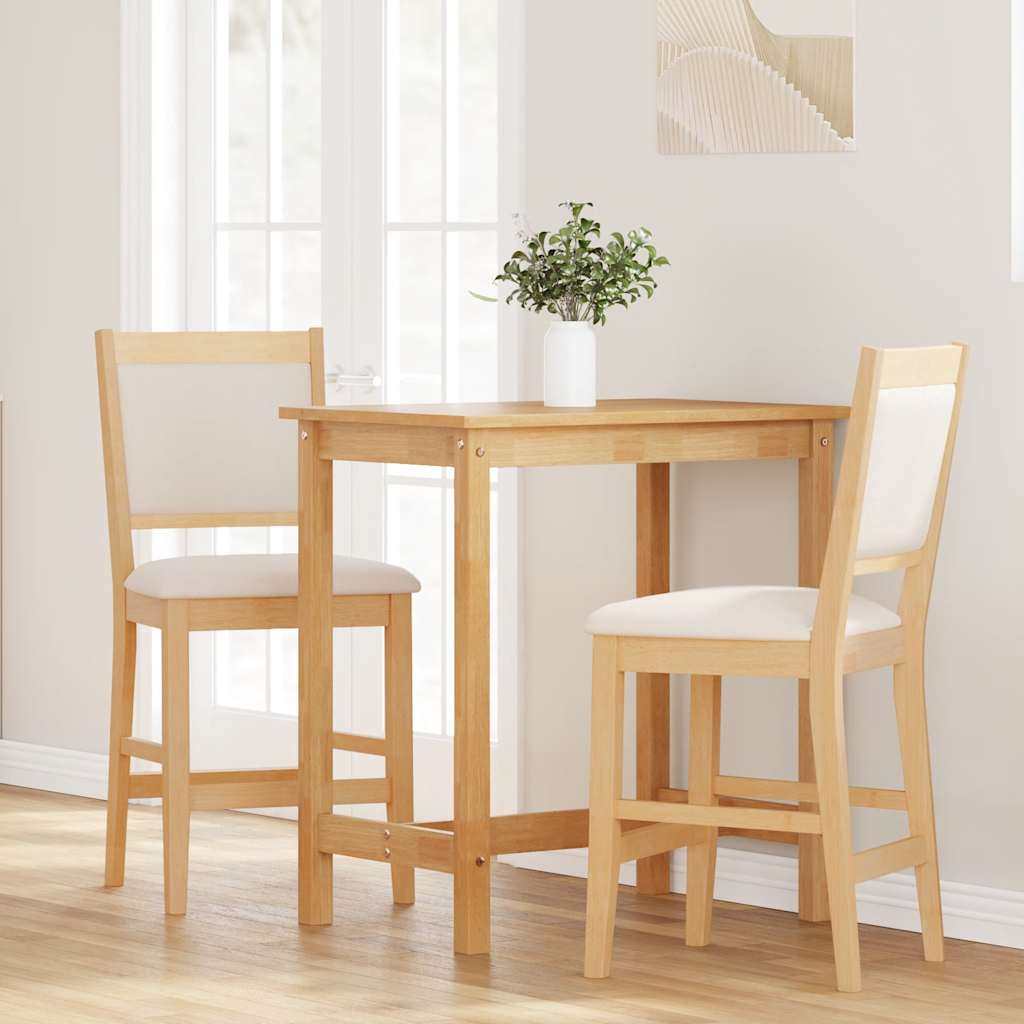 Barhocker mit Kissen 2 Stk. Natur Massivholz Gummibaum