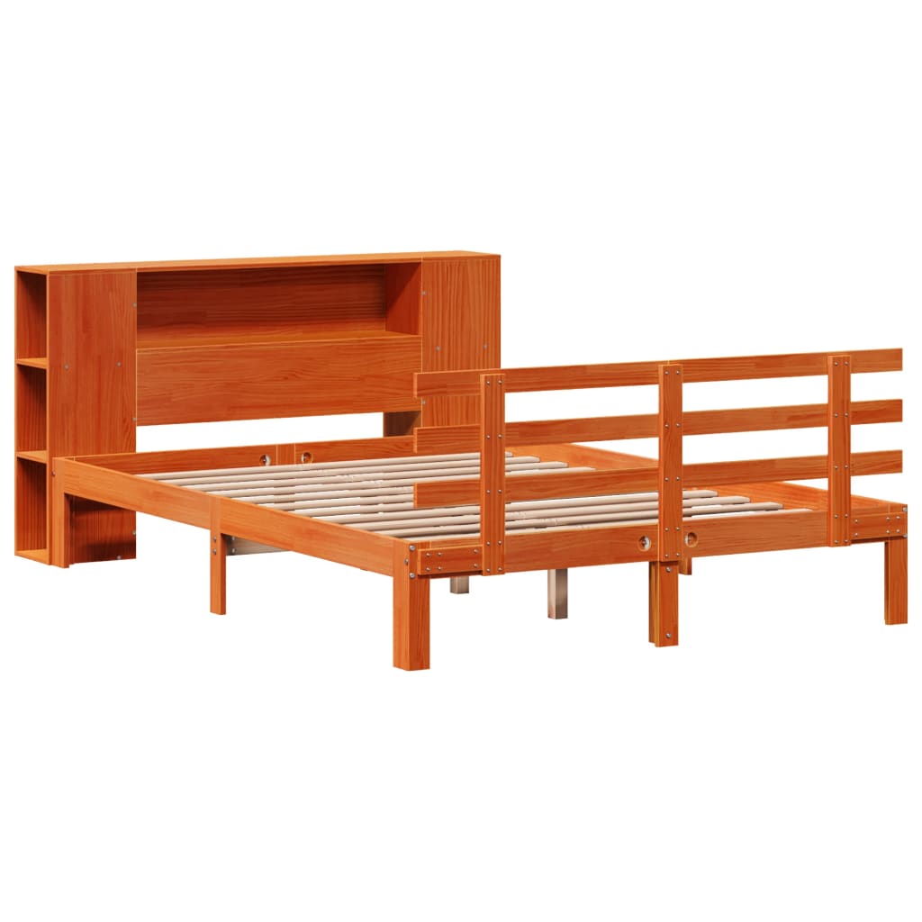 Massivholzbett mit Regal ohne Matratze Wachsbraun 160x200 cm