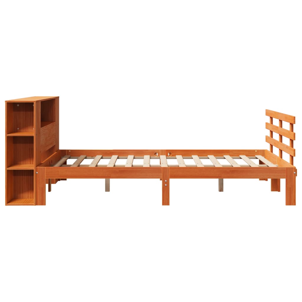 Massivholzbett mit Regal ohne Matratze Wachsbraun 160x200 cm