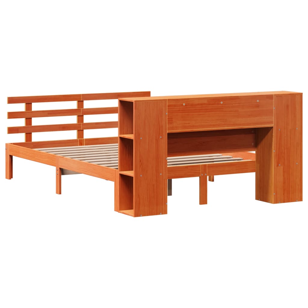 Massivholzbett mit Regal ohne Matratze Wachsbraun 160x200 cm