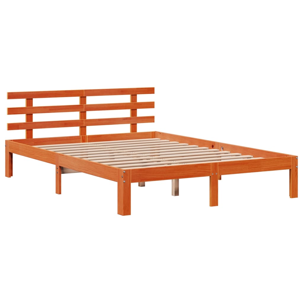 Massivholzbett mit Regal ohne Matratze Wachsbraun 160x200 cm