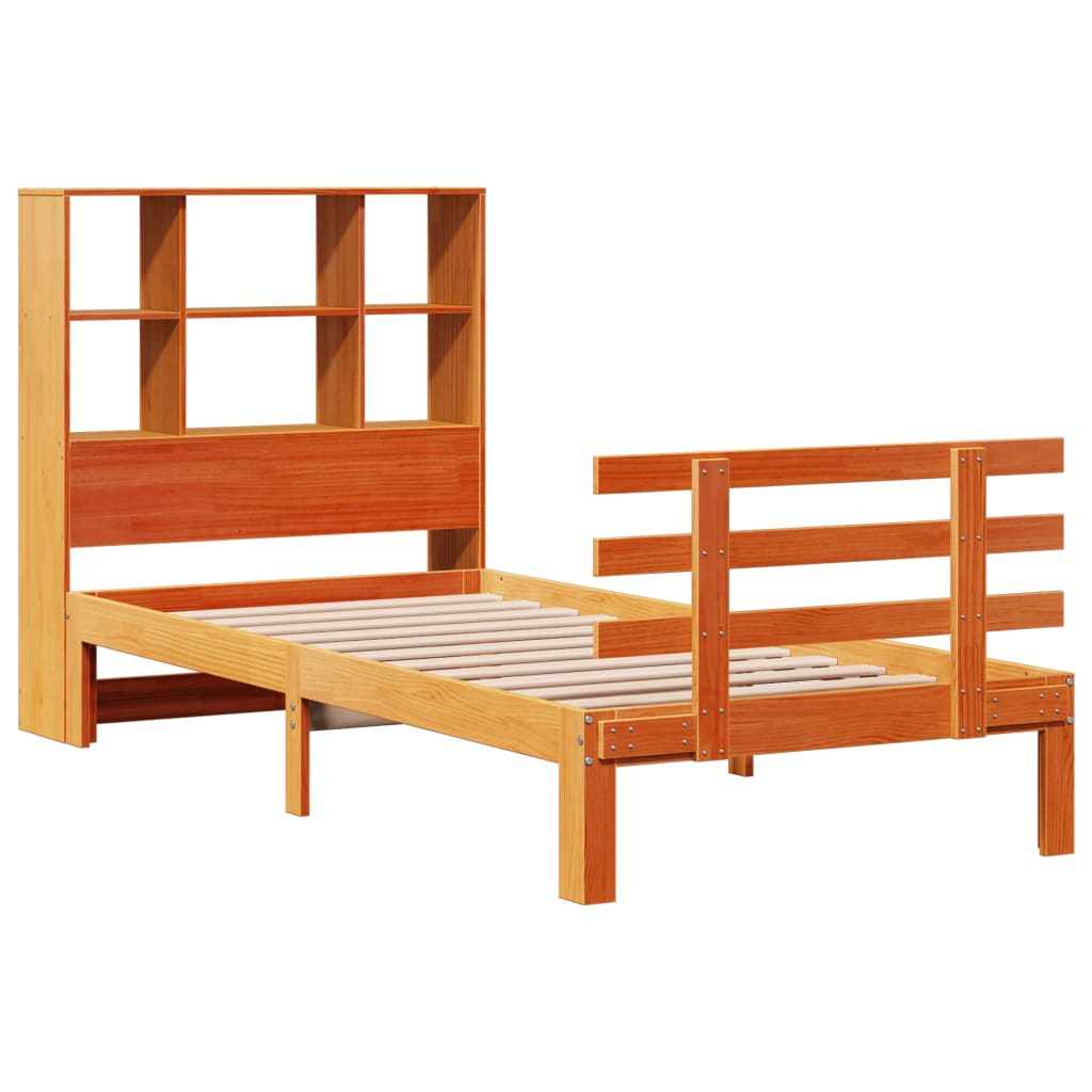 Massivholzbett mit Regal ohne Matratze Wachsbraun 90x200 cm