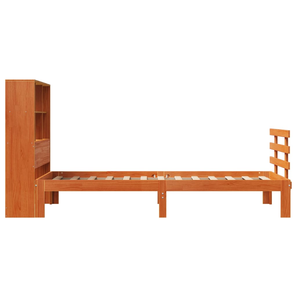 Massivholzbett mit Regal ohne Matratze Wachsbraun 90x200 cm