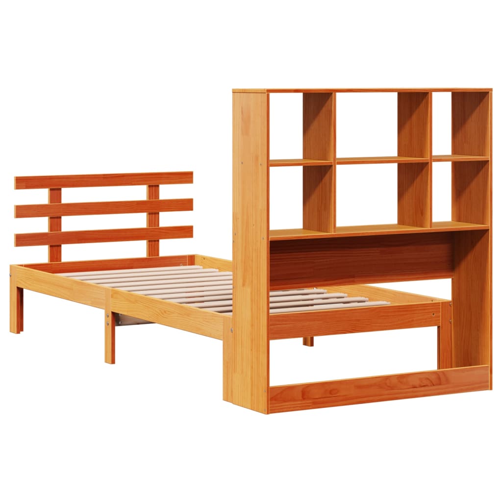 Massivholzbett mit Regal ohne Matratze Wachsbraun 90x200 cm