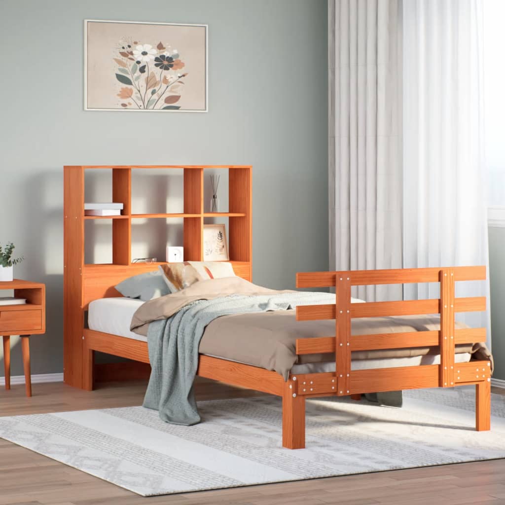 Massivholzbett mit Regal ohne Matratze Wachsbraun 90x200 cm