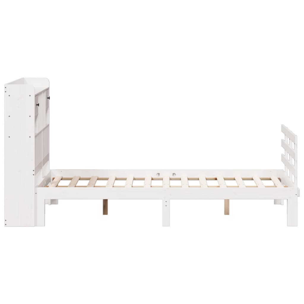 Massivholzbett mit Regal ohne Matratze Weiß 135x190 cm Kiefer
