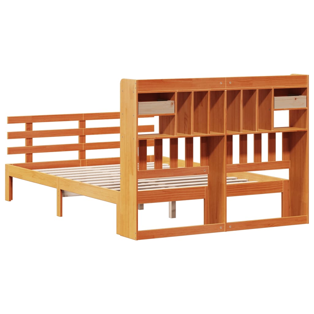 Massivholzbett mit Regal ohne Matratze Wachsbraun 160x200 cm