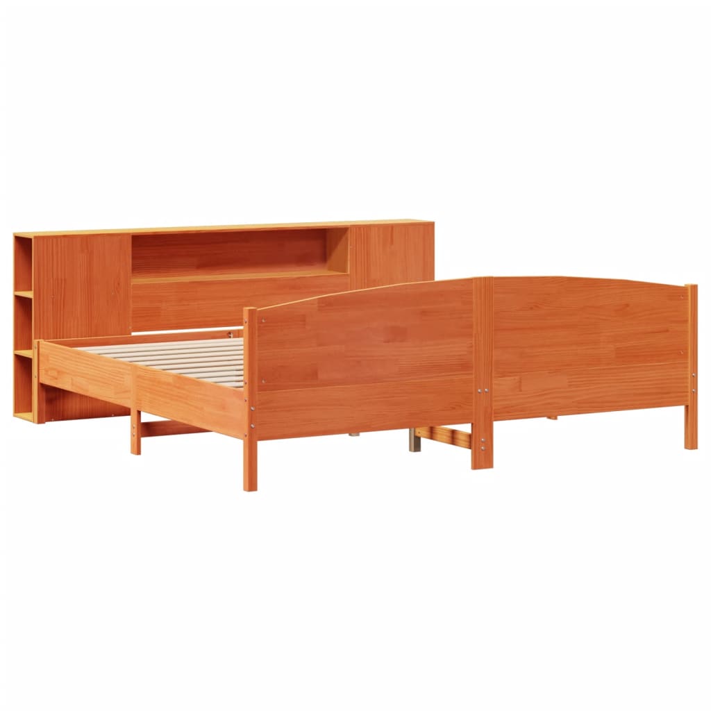 Massivholzbett mit Regal ohne Matratze Wachsbraun 200x200 cm
