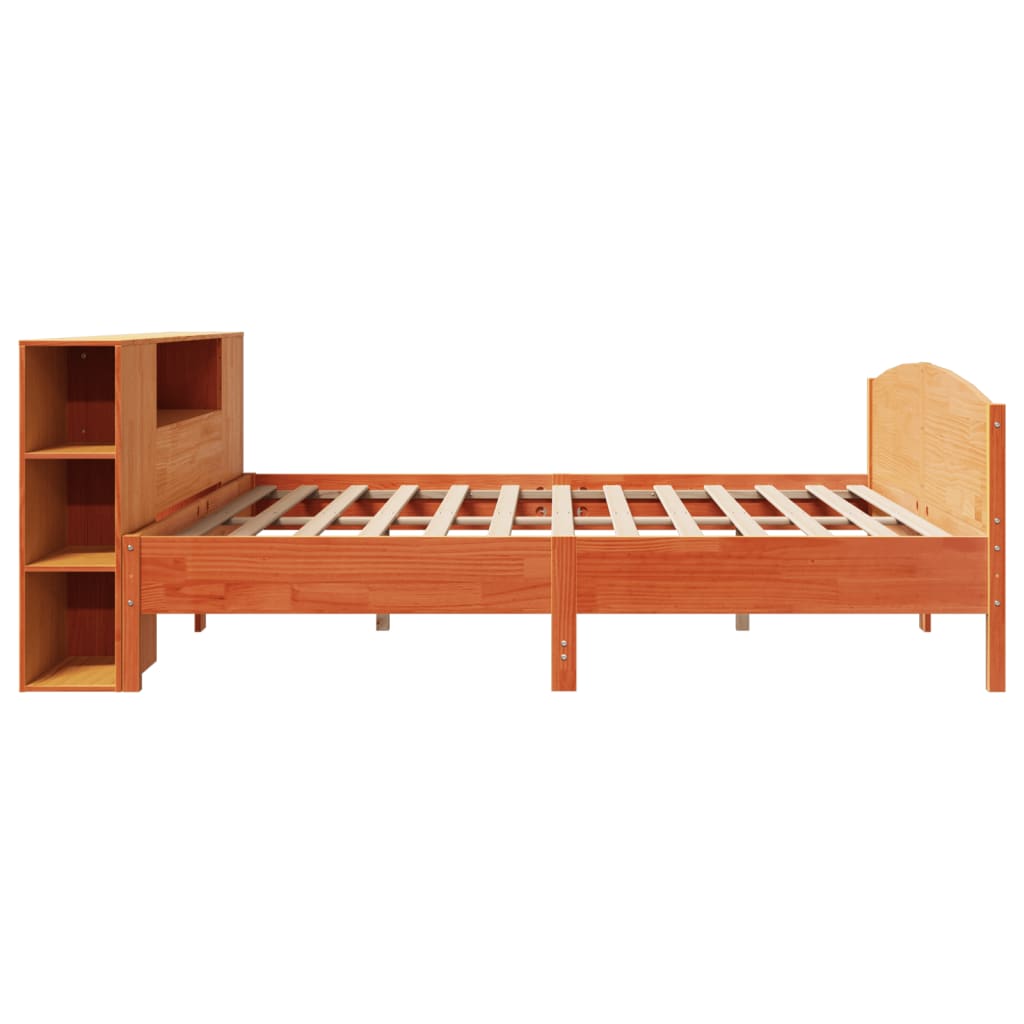 Massivholzbett mit Regal ohne Matratze Wachsbraun 200x200 cm