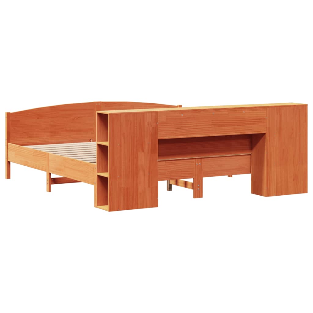 Massivholzbett mit Regal ohne Matratze Wachsbraun 200x200 cm