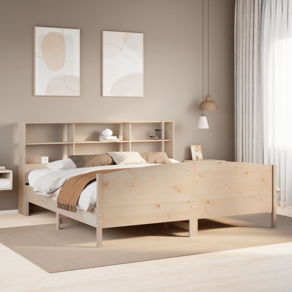 Massivholzbett mit Regal ohne Matratze 200x200 cm Kiefer
