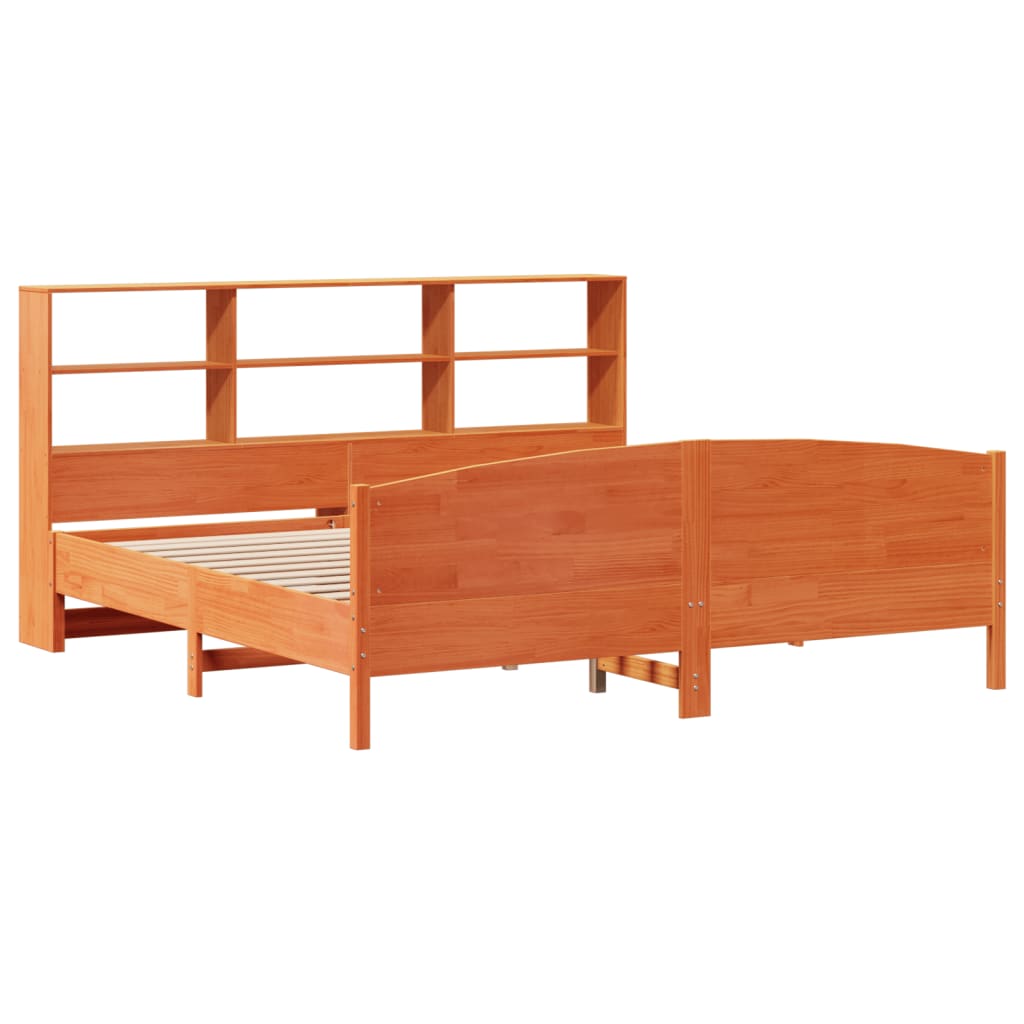 Massivholzbett mit Regal ohne Matratze Wachsbraun 180x200 cm